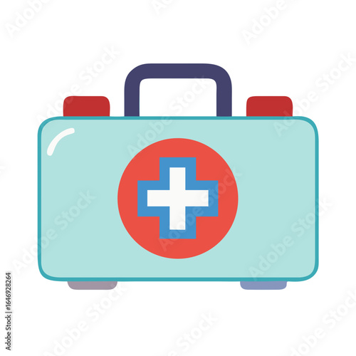 Simple flat design of a first aid kit with a red cross symbol isolated on transparent background
