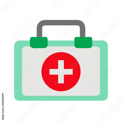 First aid kit with red cross symbol and handle isolated on transparent background