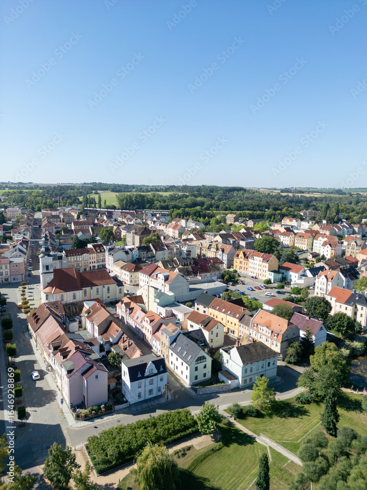 Obraz premium aerial view of the city of meuselwitz in thuringia east germany vertical