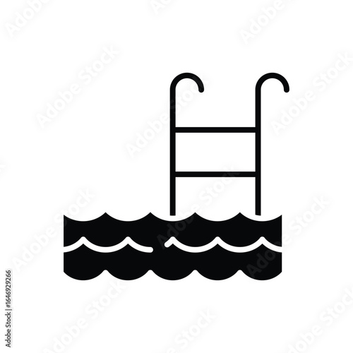 Ladder in swimming pool icon. Simple solid style. Olympic, poolside, leisure, beach, water, summer, wave, hotel, poolside access concept. Silhouette, glyph symbol. Vector isolated design