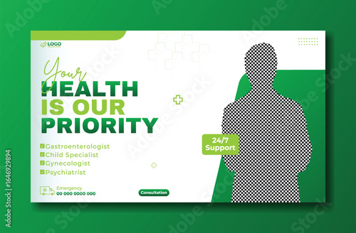 Medical Banner Template with Doctor and Green Design Elements