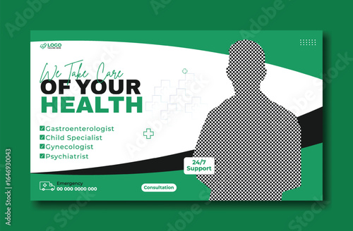 Promotional Banner Design for Healthcare Services with Smiling Doctor
