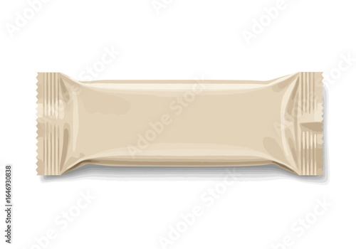 Beige rectangular food wrapper with serrated sealed ends and a slight shadow