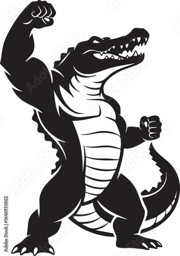 black alligator flexing, strong, aggressive pose clip art preview