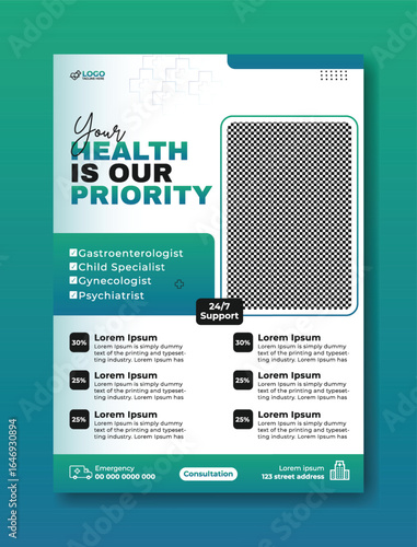 Modern Medical Clinic Flyer Template with Doctor and Stethoscope for Healthcare Services