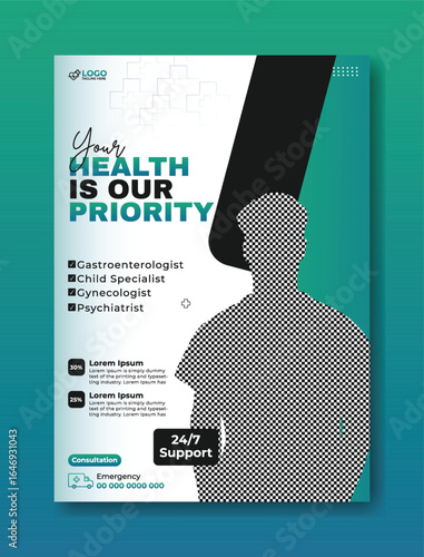 Modern Medical Services Flyer Design with Doctor and Specializations List