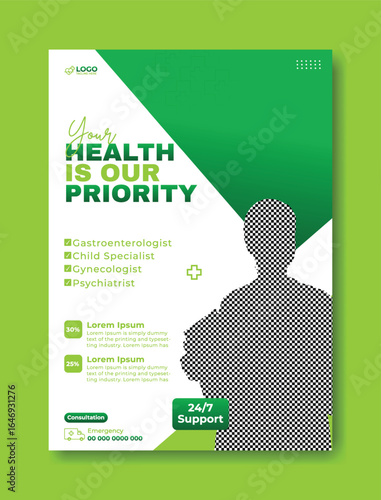 Medical Clinic Flyer Design with Smiling Female Doctor and Green Accents