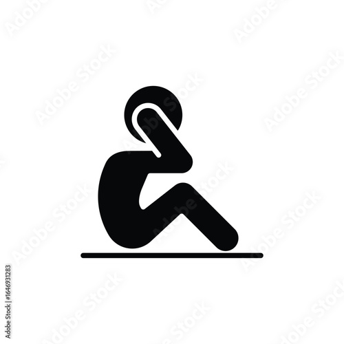 Man doing sit up, crunches icon. Simple solid style. Exercise, abs, abdomen, floor, human, figure, person, fitness, gym concept. Silhouette, glyph symbol. Vector isolated design
