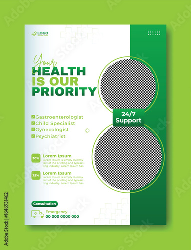 Modern Healthcare Flyer Design with Online Doctor Support and Medical Specialists