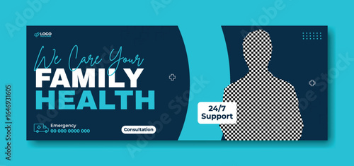 Promotional Banner for Family Health Services with Smiling Doctor and 24 7 Support