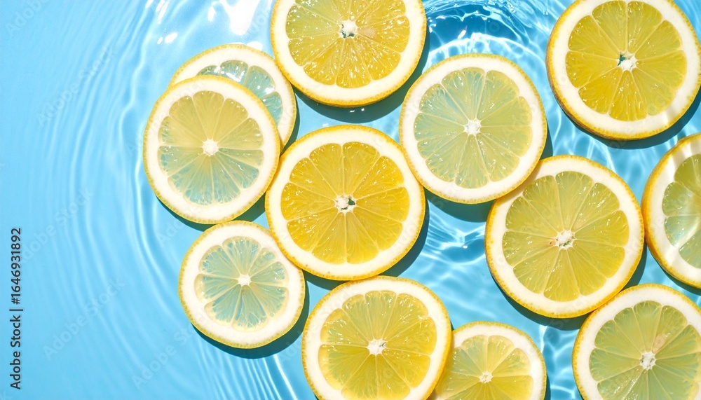 Fototapeta premium 水に浮かぶレモン 爽やかな背景素材
