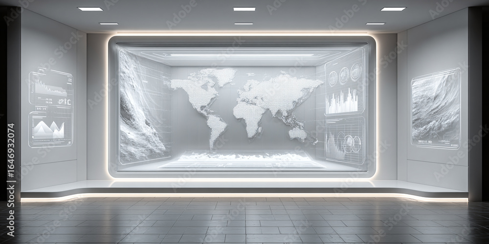 Fototapeta premium VISUALIZACIÓN HOLOGRÁFICA MINIMALISTA: MAPA MUNDIAL ABSTRACTO