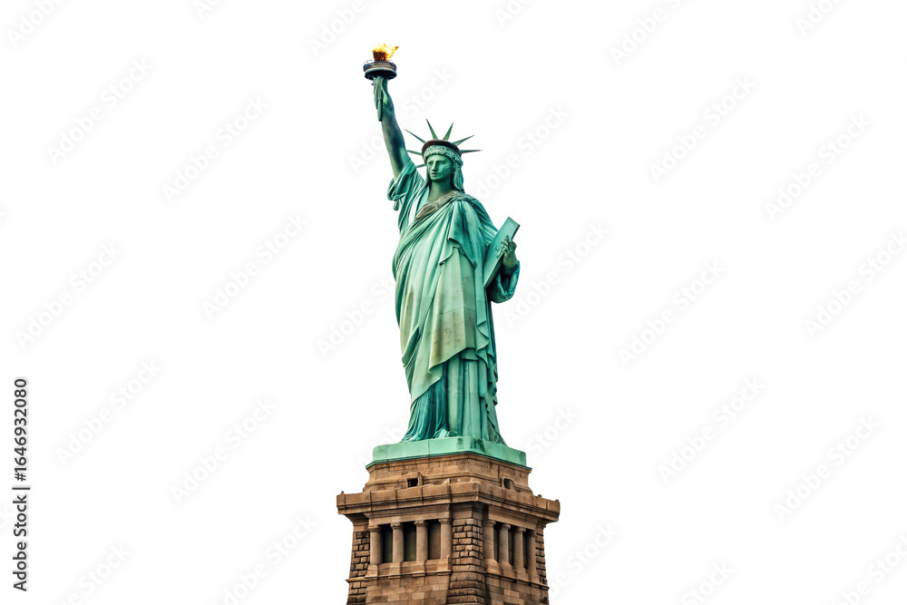 Obraz premium Statue of Liberty standing majestically on pedestal displaying American freedom and democratic values symbol, isolated on a transparent background