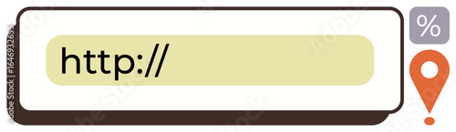 Search bar with http text, percentage symbol, and alert location marker showing error. Ideal for internet, navigation, message, web design, data input verification connection. Simple flat metaphor