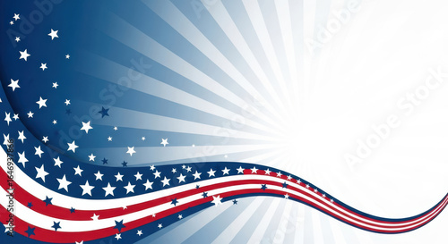 American Flag Inspired Wavy Ribbon with Stars and Rays stripes