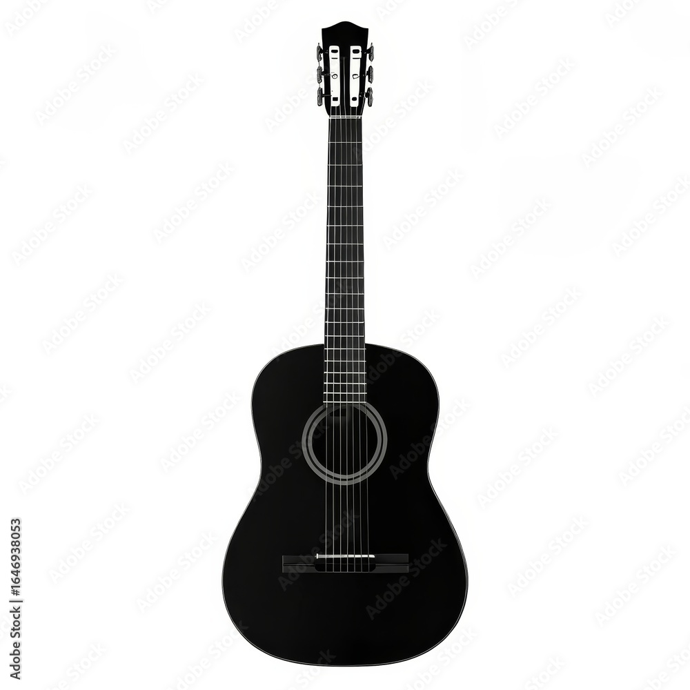Obraz premium Black Acoustic Guitar isolated on White Background, Full Body Shot