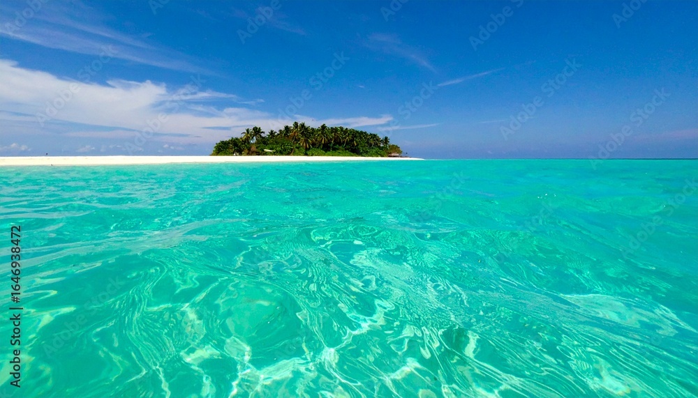 Fototapeta premium Crystal-clear tropical waters shifting between turquoise and emerald under soft waves