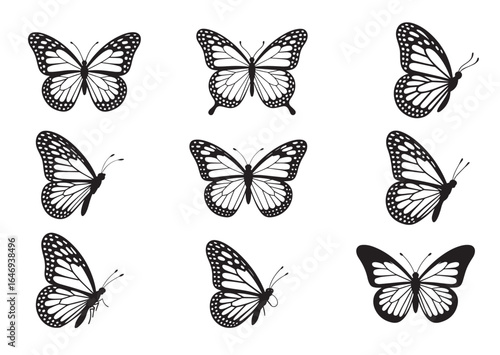 Flying butterfly silhouette vector Set