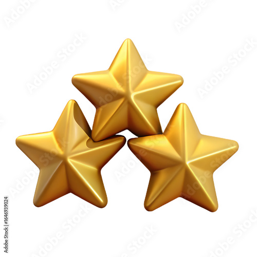 Sparkling Gold 3D Three Stars Icon - Top Rating, Quality, and Excellence Symbol