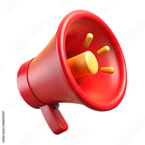 Subtle Red 3D Megaphone Icon - Quiet Announcements and Reserved Communication