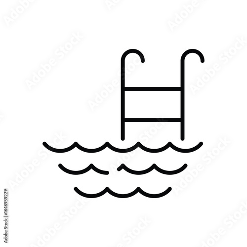 Ladder in swimming pool icon. Simple outline style. Olympic, poolside, leisure, beach, water, summer, wave, hotel, poolside access concept. Thin line symbol. Vector isolated design