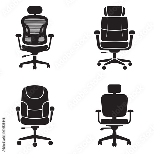 A luxurious black leather office armchair set on wheels with nobody sitting in it