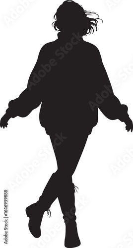 Black silhouette of cozy sweater and boots with floating leaves, autumn fashion design, seasonal fall clothing illustration in wind

