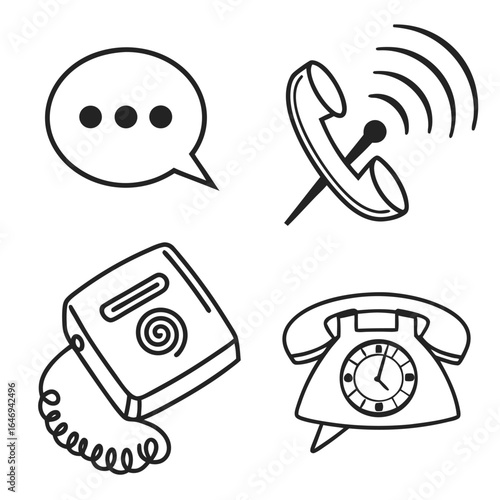 Communication icons with telephone, message, and answering machine symbols