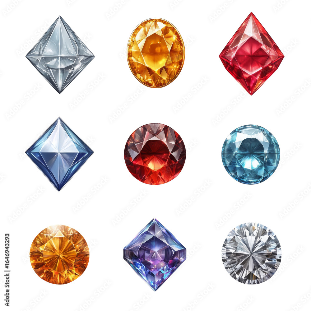 Fototapeta premium Shiny gemstones in various shapes and vibrant colors on black background Generative AI