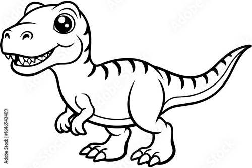 A fun, cute, and happy green cartoon tyrannosaurus rex character illustration is isolated on a white background