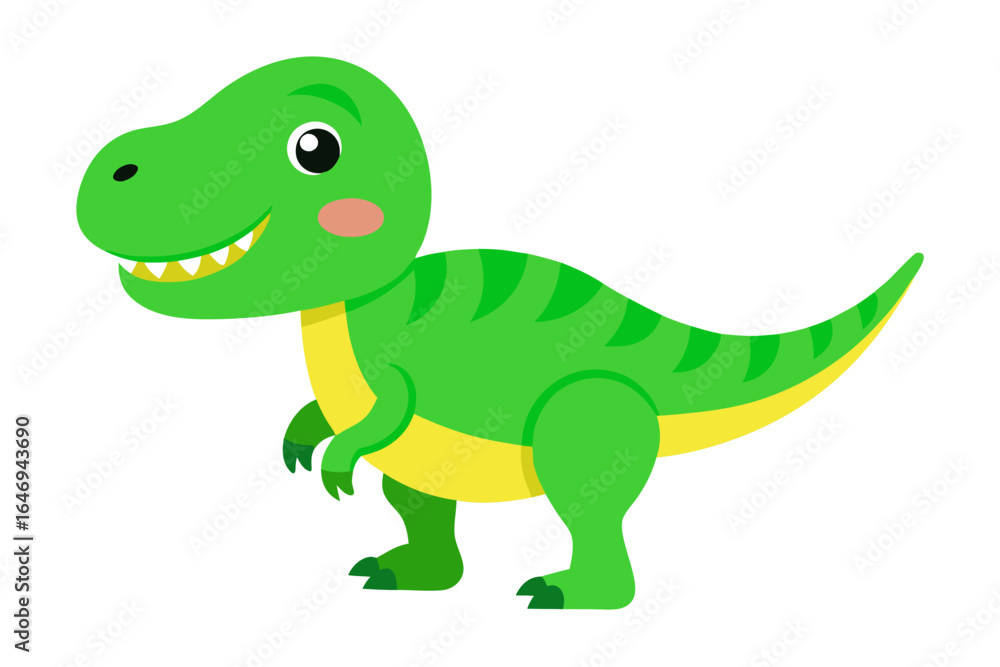 Naklejka premium A fun cartoon vector illustration of a cute green baby dinosaur character drawing