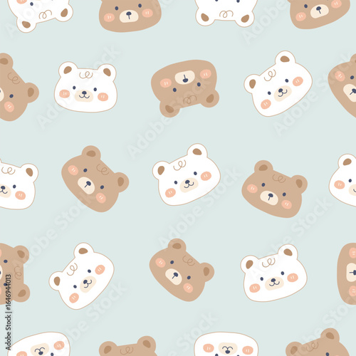 white and brown bear heads seamless pattern , vector , illustration 