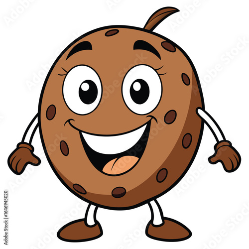 Cheerful Cookie Character with Smiling Face and Arms on White Background
