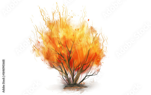 Digital Artwork of the Famous Burning Bush from the Biblical Story Isolated on Transparent Background