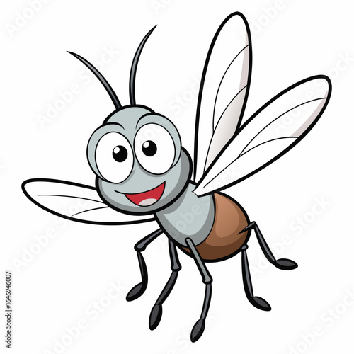 Cartoon Insect Fly Character with Googly Eyes and Smiling on White Background