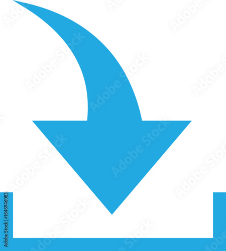 Circular blue outline download arrow icon with container base, vector for downloading files, saving data, and system updates isolated on white background