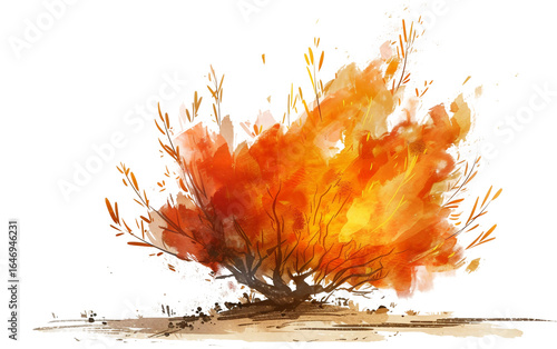 Digital Representation of the Burning Bush Where God Revealed Himself Isolated on Transparent Background