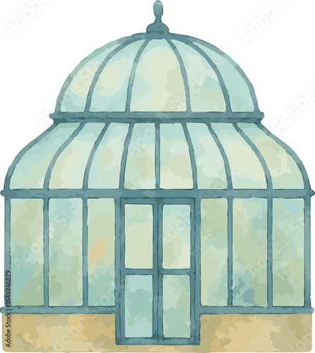 Vector adorable watercolor illustration of a glasshouse