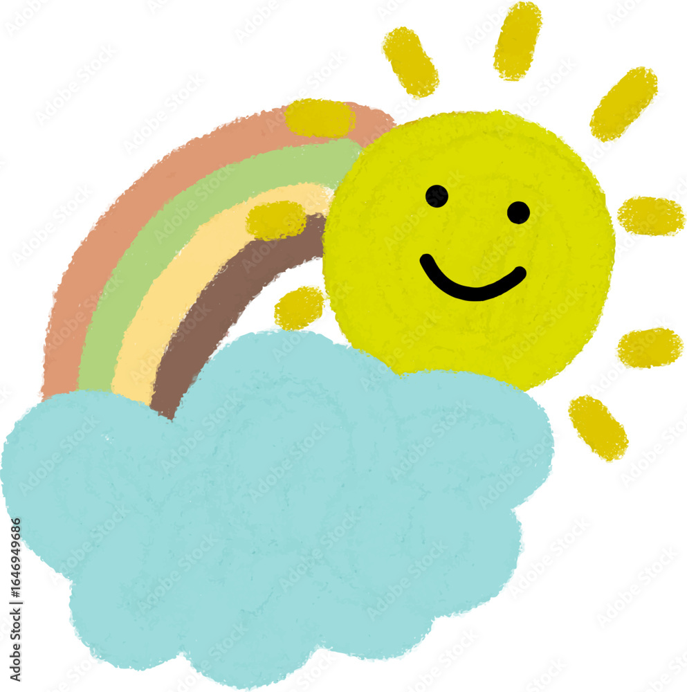 Obraz premium Smiling Sun, Rainbow, and Cloud A Cheerful Day