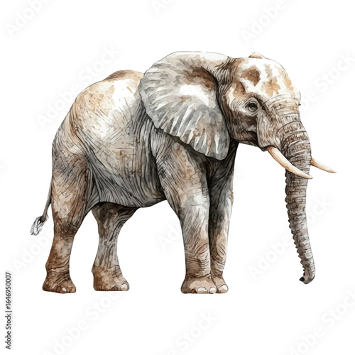 African Elephant, watercolor drawing vector, isolated on a white background.