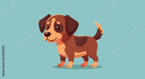 Adorable cartoon puppy illustration standing cheerfully on a plain blue background a charming pet animal