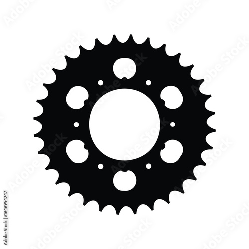 Black and white illustration of a circular, spoked gear or sprocket