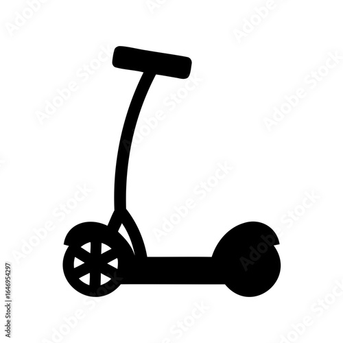 Silhouette of a simple kick scooter with curved handlebars and wheels