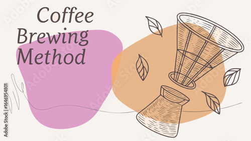 Artistic illustration of a coffee brewing method with a warm and inviting color palette.