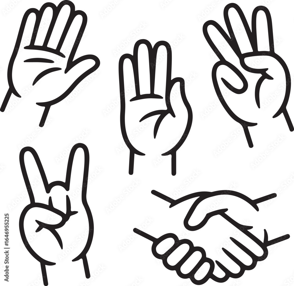Obraz premium Hand Gestures Silhouette Icons — Hand-Drawn Vector Collection