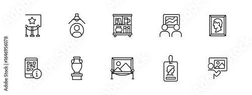Museum, gallery outline icon set. art, exhibition, history icons outline collection