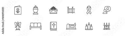 Funeral, memorial line icon set. bereavement, ceremony, mourning line collection
