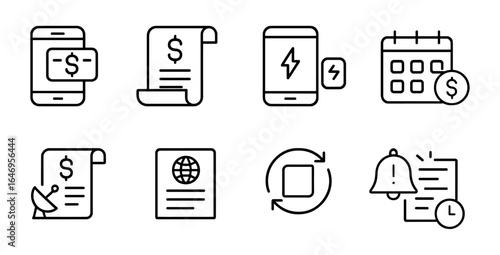 Payment and billing icon set. finance operations flat icons for digital transactions