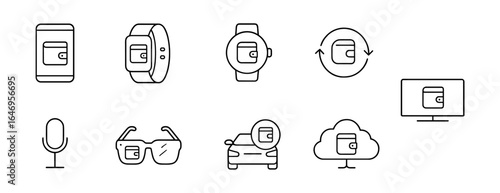 Finance and technology outline icon set: modern payment and banking icons