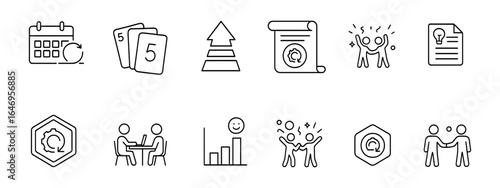 Business success linear icon set. growth, teamwork, achievement outline collection
